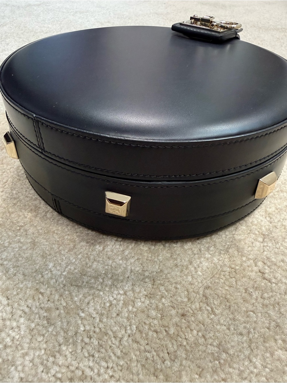 Salvatore Ferragamo Black Round Top-Handle Mini Bag with Gold Hardware - Picture 6 of 7